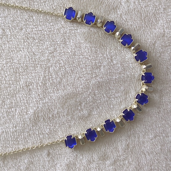 NEW Kendra Scott Tammy Custom Color Bar Necklace Gold Cobalt Blue Adjustable - Picture 1 of 14